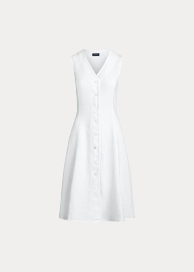 Women's Polo Ralph Lauren Buttoned-Placket Linen Dresses | 690475MTI